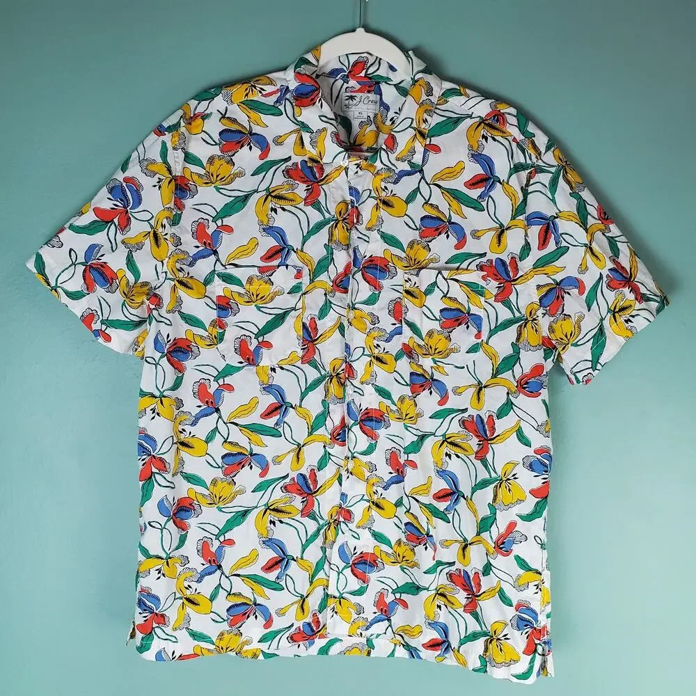 J. Crew Tropical Floral Print Camp Collar Short Sleeve Button Up Shirt Size XL